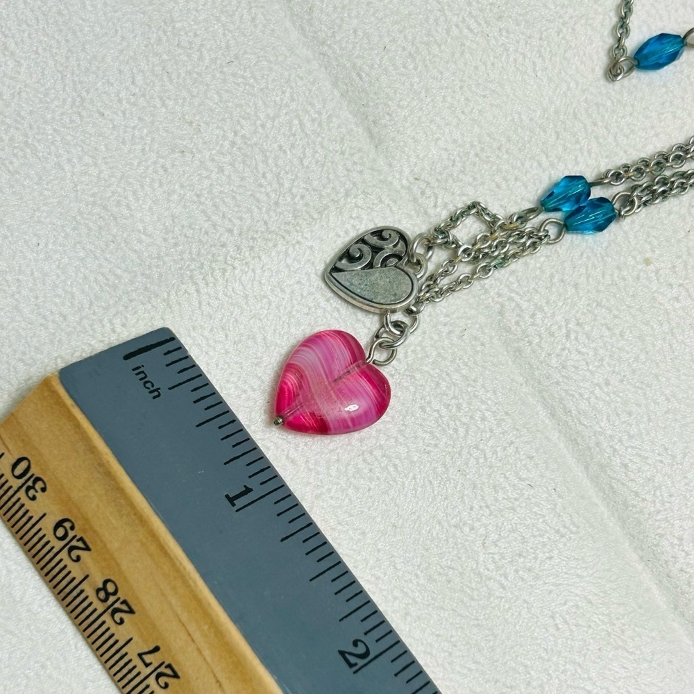 Brighton Deco Bright Necklace Colorful Beaded Heart Pendants Silver Plated 18" - Picture 9 of 9